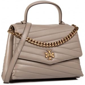 Tory Burch Kira Chevron Top-handle Satchel In Gray Heron